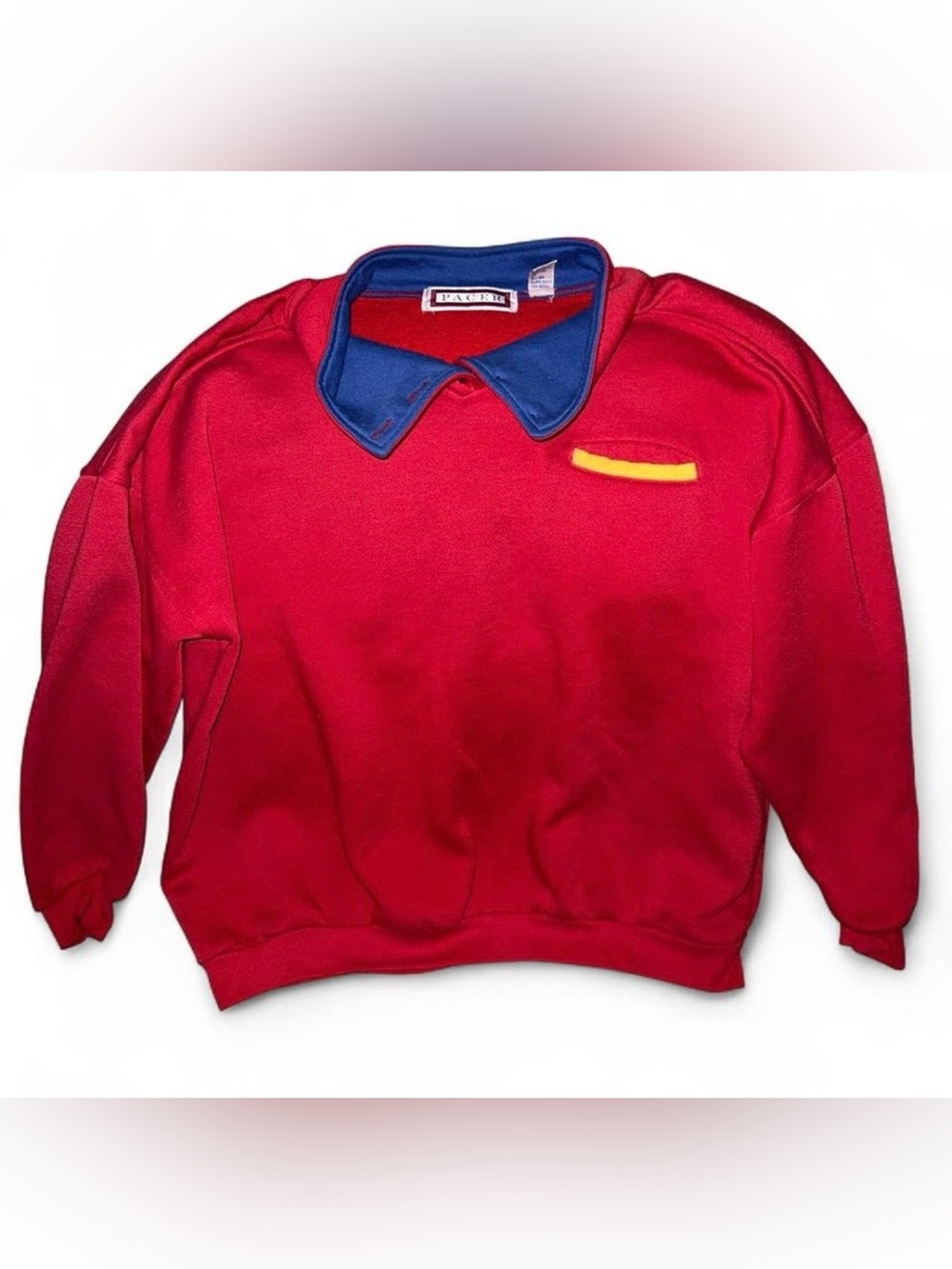 Vintage 90s Pacer Red Multicolor Collared Sweatshirt Sz M